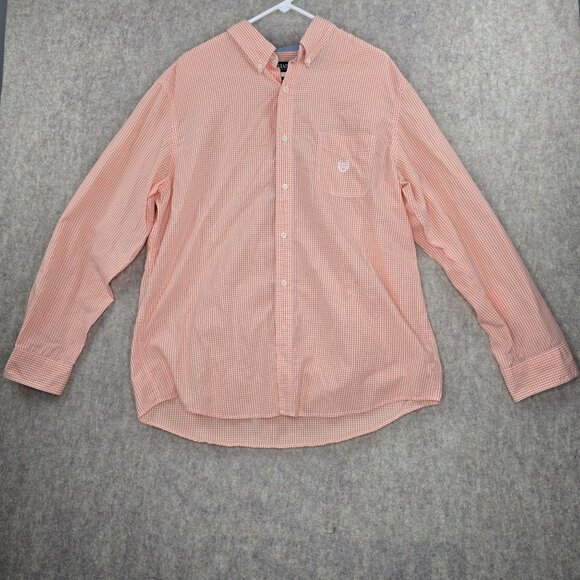 Chaps Mens Orange Gingham Check Button-Up Shirt XL Easy Care Cotton Blend - Picture 1 of 8